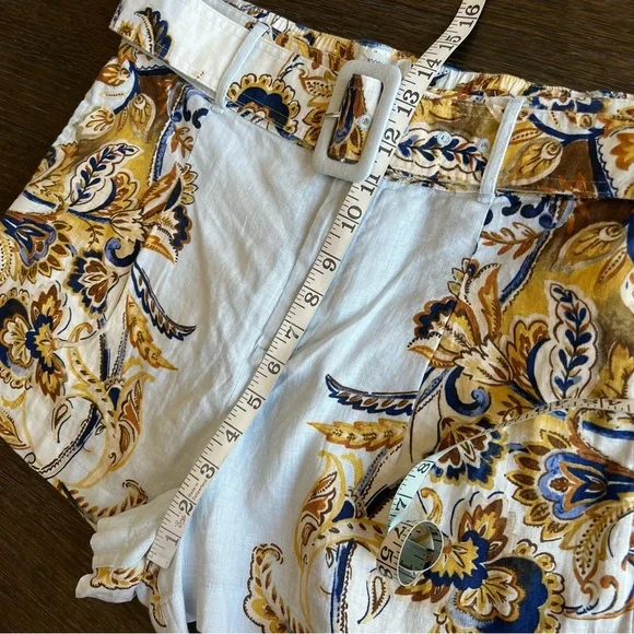 JOIE 100% Linen belted shorts, powder blue, bohemian floral print, size M NWT - Picture 12 of 16
